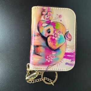 New Aphison Pink Elephant Card‎ Holder Wallet Accordion Style Keychain Cute
